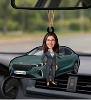 BK Gift Kişiye Özel Kadın Urla Renk Togg Karikatürlü Ahşap Plakalı Araba Dikiz Ayna Süsü-2 , Arkadaşa Hediye, Sevgiliye Hediye, Araba Hediyesi