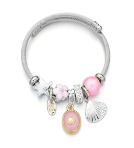 Midye Charmlı Pandora Model Şık Kadın Bileklik Pembe
