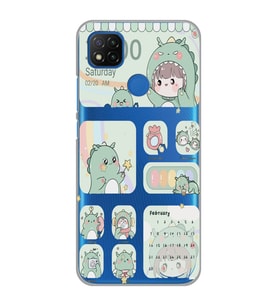 Xiaomi Redmi 9C / 10A Uyumlu Tatlı Dinozor Kawaii Tasarımlı Şeffaf Telefon Kılıfı