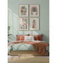 Pastel Soyut Formlar 4’lü Dekoratif Ahşap Çerçeveli Tablo Seti – Soyut Tema