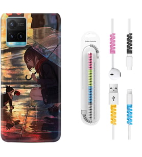 Vivo Y11S Y21S Y20 Y20S Y70 Kılıf Kablo Koruma Spiral Silikon Kız ve Kedi 1762