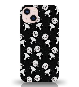 Apple iPhone 13 Uyumlu Lansman Kılıf Panda Tasarımlı İçi Kadife Kapak-Siyah (Şeffaf)