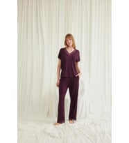 Monamise Kadın Kısa Kollu V Yakalı Dantelli Pijama Takımı 18586 