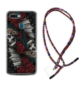 Oppo A5S A15 A16 A54 A55 A73 A74 Kılıf Boyun Asklı Rasta Silikon Skull Rose 1673