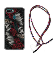 Oppo A5S A15 A16 A54 A55 A73 A74 Kılıf Boyun Asklı Rasta Silikon Skull Rose 1673