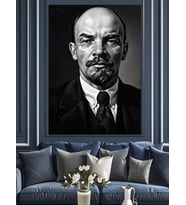 Siyah Beyaz Lider Lenin Portresi Dekoratif Kanvas - Mdf Ahşap Tablo