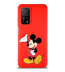 Xiaomi Mi 10T Soft Premier Kapak Mickey Mouse-C Tasarımlı Silikon Kılıf - Kırmızı (Şeffaf)