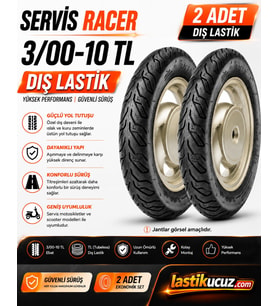 Servis Racer 3.00-10 TL Motosiklet Dış Lastiği 2 Adet Takım Tubeless Scooter Lastiği