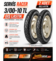 Servis Racer 3.00-10 TL Motosiklet Dış Lastiği 2 Adet Takım Tubeless Scooter Lastiği