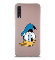 Samsung Galaxy A50 Soft Premier Kapak Donald Duck-B Tasarımlı Silikon Kılıf - Pudra (Şeffaf)