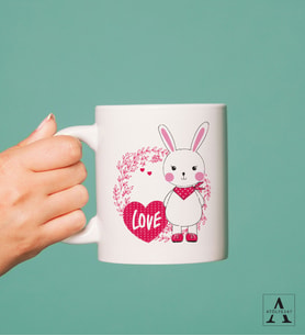 Tavşan Tasarımlı Love Temalı Kupa Bardak