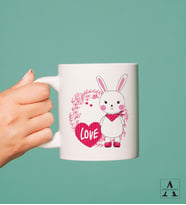 Tavşan Tasarımlı Love Temalı Kupa Bardak