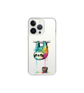 iPhone 13 Pro Max ile Uyumlu Splash Tembel Hayvan Tasarımlı Şeffaf Silikon Kılıf