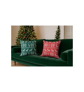 Çift Tarafı Baskılı Candy Christmas Desenli 2'li Set Kadife Kırlent Kılıfı Yılbaşı - Noel (Yılbaşı Kırmızısı)