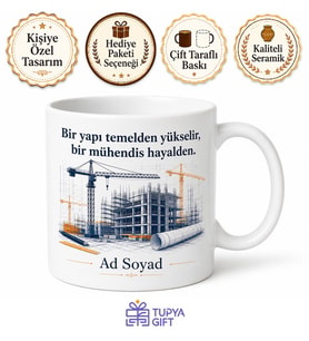 İnşaat Mühendisi İçin Kişiye Özel Şantiye Temalı Baskılı Kupa Bardak Hediye