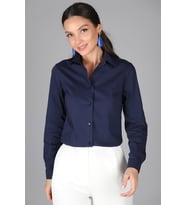 SWEETNESS Kadın Lacivert Likralı Uzun Kol Pamuklu Klasik Gömlek