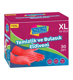 Onton Bulaşık ve Temizlik Eldiveni 30 Çift Xl (10-10,5) Kırmızı Lateks