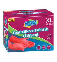 Onton Bulaşık ve Temizlik Eldiveni 30 Çift Xl (10-10,5) Kırmızı Lateks