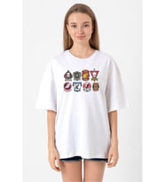 Top Gun Maverick Badge Layout Group Beyaz Kadın Oversize Tshirt