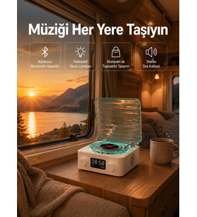Retro Tasarımlı Gece Lambalı Bluetooth Hoparlör - Saat Ve Pil Göstergeli