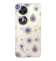 PrintiFy Huawei P50 Pro ile Uyumlu 1mm Slim Fit Nazar Boncuğu 5 Baskılı Şeffaf  Kılıf