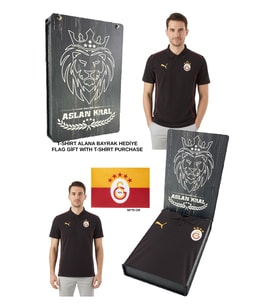 Galatasaray Lisanslı Polo Yaka Siyah 5 YILDIZ Antrenman T-Shirt BAYRAK ve LAZER KUTU HEDİYELİ (Siyah-Kırmızı)