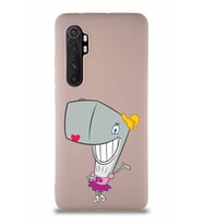 Xiaomi Mi Note 10 Lite Soft Premier Kapak Pearl Yengeç Tasarımlı Silikon Kılıf - Pudra (Şeffaf)
