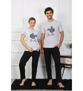 Akbeniz Kadın Pamuk Penye Sevgili Kombini Pijama Takımı Gri 50126 Tek Takım Fiyatıdır