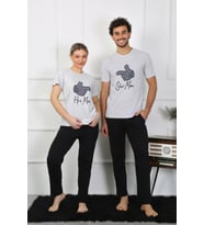 Akbeniz Kadın Pamuk Penye Sevgili Kombini Pijama Takımı Gri 50126 Tek Takım Fiyatıdır