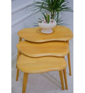 Doğal Ahşap Zigon Sehpa, Masif 3'lü Set, Modern Masif Yan Sehpa (Naturel)