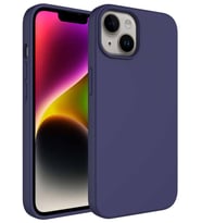 iPhone 14 Plus Kılıf Sıvı Teknolojili Silinebilir Kamera Çıkıntılı Lansman Sert Silikon (Lacivert)