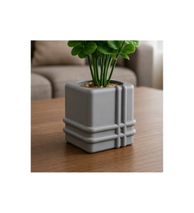Alvera Square Planter – 3D Baskı Izgara Desenli Küp Saksı-Gri