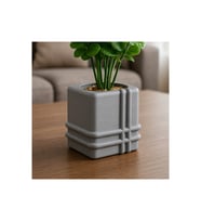 Alvera Square Planter – 3D Baskı Izgara Desenli Küp Saksı-Gri