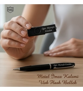 İsme Özel Kutulu Metal İmza Kalemi 32 GB Usb Bellek Hediye Seti