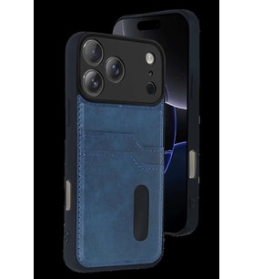 iPhone 17 Pro Sara Kartvizitli Deri Kılıf - Lacivert