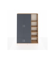Arges Dolap 6 Raflı 4 Kapaklı Tek Askılı 132x30x195 Çam-Antrasit/Çam