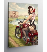 Kanvas Tablo Motosiklette Retro Kadın