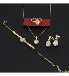 925 Ayar gümüş Su Yolu Gold Damla Zarif Set