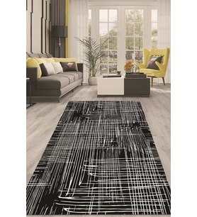 Dijital Kaymaz Taban Yıkanabilir Modern Renkli Salon Halısı Mutfak Halısı Yolluk ND-HT-709 (Siyah)
