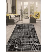 Dijital Kaymaz Taban Yıkanabilir Modern Renkli Salon Halısı Mutfak Halısı Yolluk ND-HT-709 (Siyah)