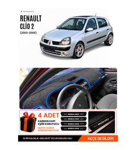 e-biz RENAULT CLİO 2 ÜST ÇUKURLU (2003-2006) Uyumlu Torpido Örtüsü, Torpido Kılıfı - Siyah-Mavi - RE008