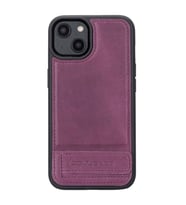 Bouletta Apple iPhone 14 Uyumlu Deri Standlı Arka Kapak CZ7 Mor