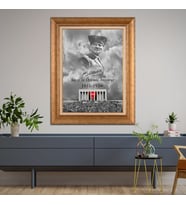 Altın Varaklı Çerçeveli Paspartulu Atatürk Tablo TR1393 (Gold)