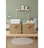 2`li Bej Saklama Kutusu 28x28x28 Dekoratif Kulplu Organizer Dolap İçi Çamaşır Oyuncak Düzenleyici (Standart)