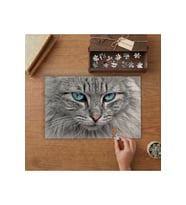 Mavi Gözlü Gri Kedi Tasarımı 240 parça Ahşap Puzzle Ahşap Kutuda MP04413