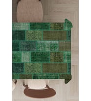 Yeşil Patchwork Desen Dokuma Leke Tutmaz Masa Örtüsü MSO295