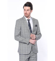 Ekose Slim Fit Gri Erkek Ceket - Wessi
