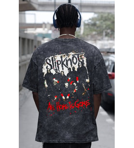 Slipknot Rock Metal Müzik Grubu Sırt Baskılı Unisex Oversize Eskitme Yıkamalı Tişört