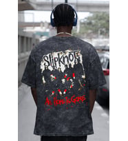 Slipknot Rock Metal Müzik Grubu Sırt Baskılı Unisex Oversize Eskitme Yıkamalı Tişört