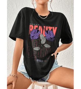Beauty Tasarım Basklı Tshirt (Siyah)